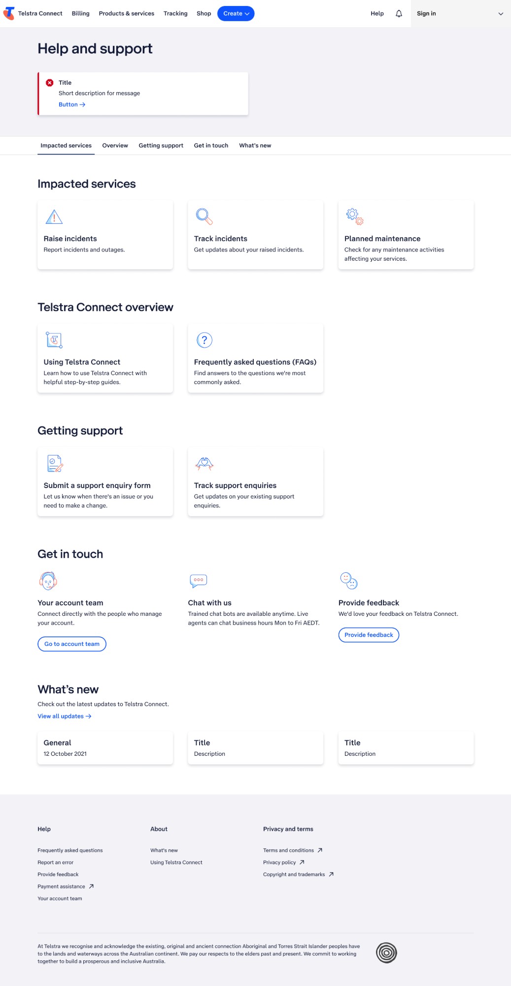 Telstra Connect Landing Page