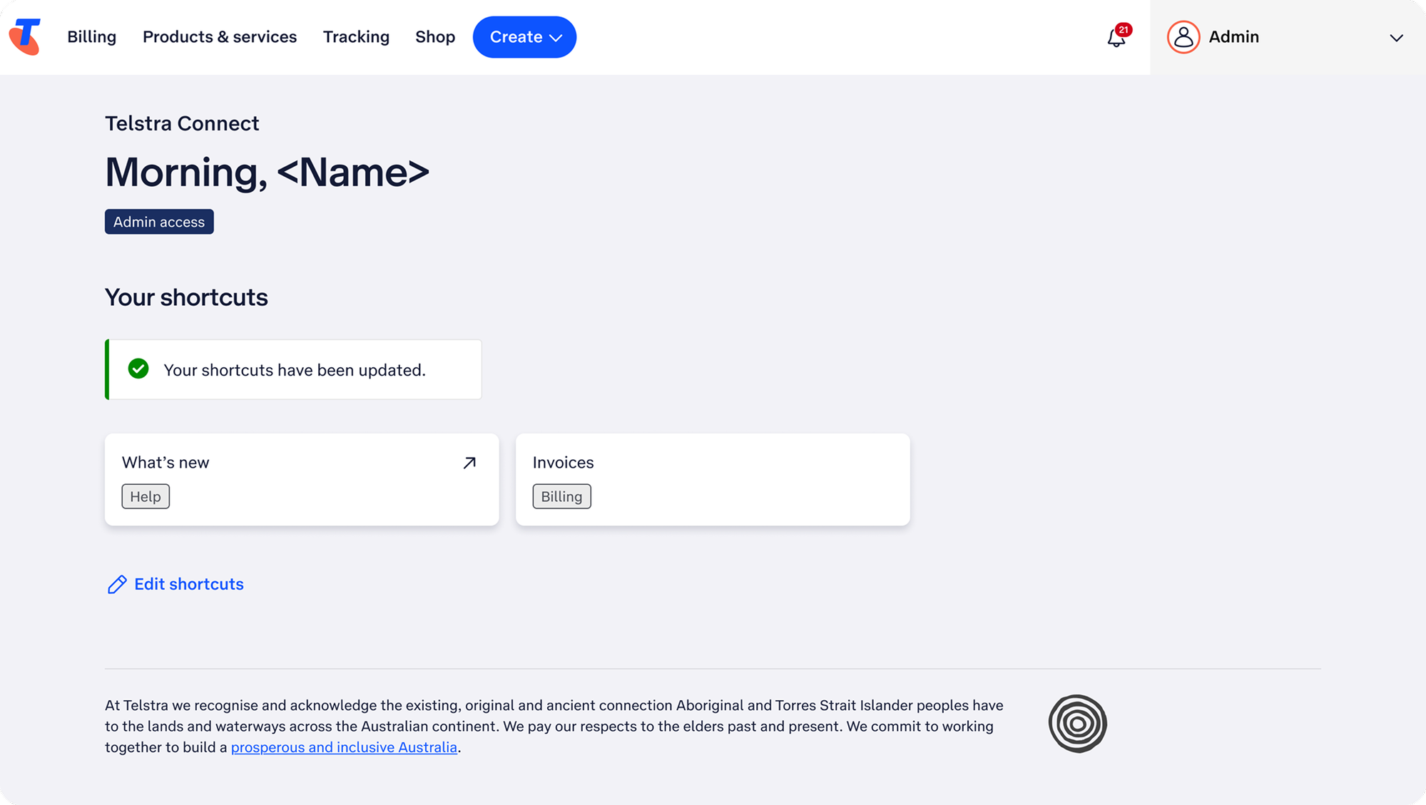 Shortcuts applied to dashboard