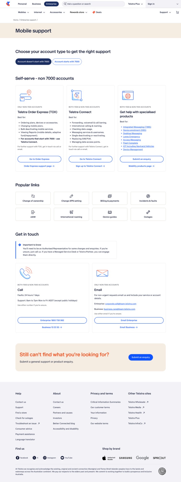 Enterprise Support — before redesign